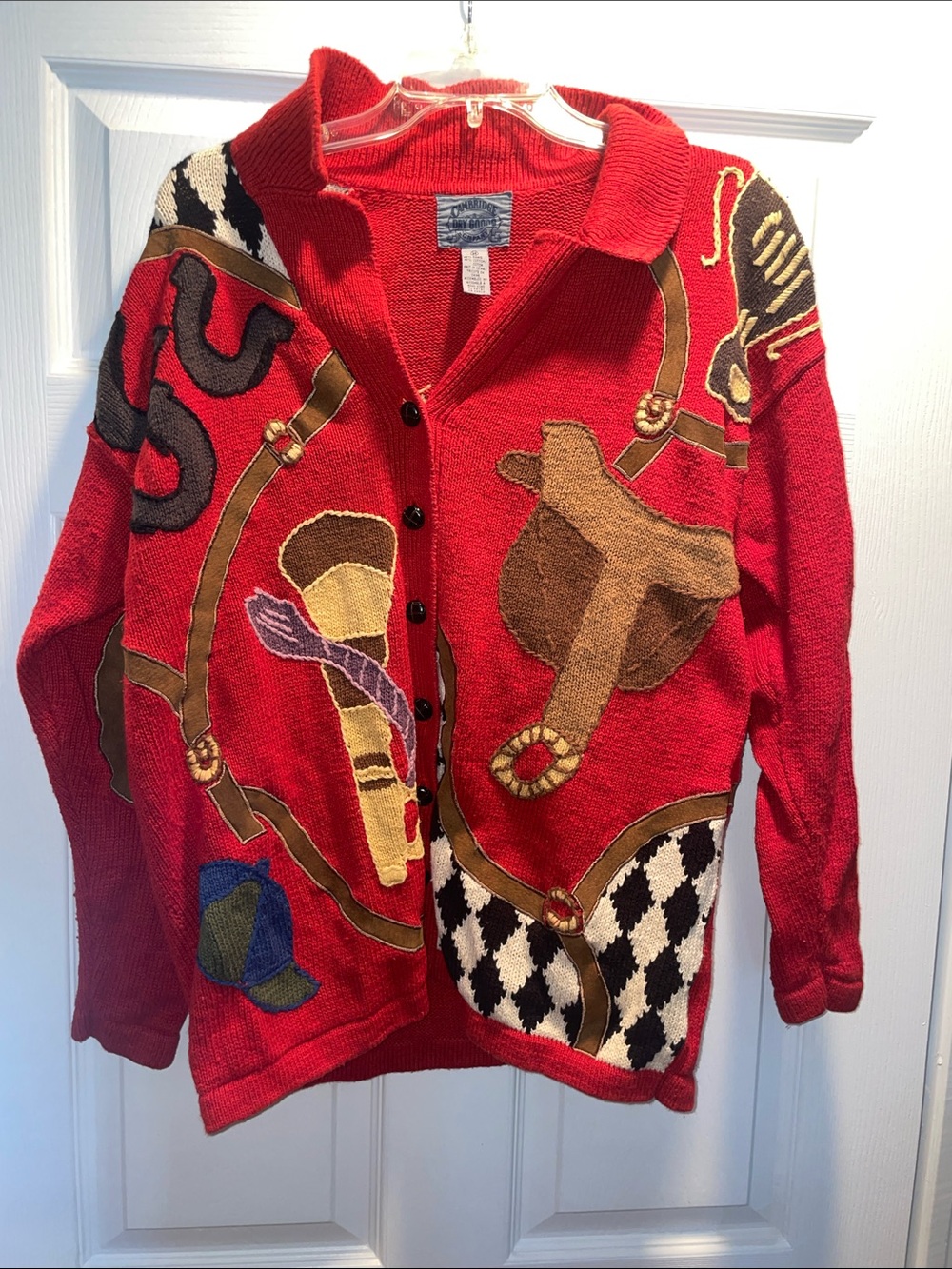 Western Pattern Red Button-Up Women's Sweater